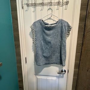 Stunning denim sleeveless ornate top